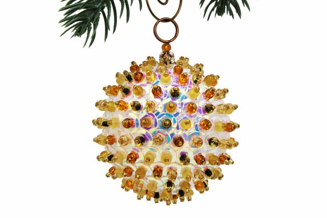 Christmas Beaded TREE Mosaic Handcrafted Ornament Shades of Seafoam top with sparkly beads